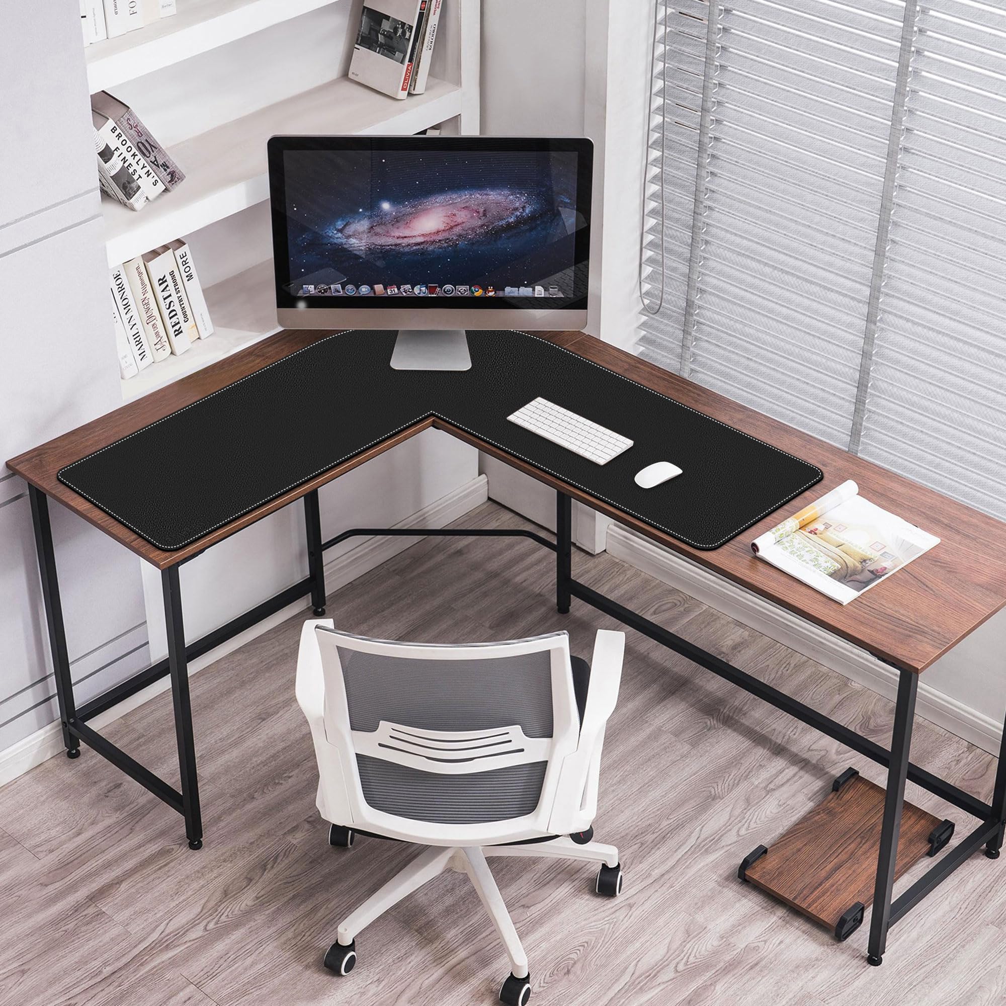 Mydours L-Shape Desk Pad, (38"+38) x 13" Large PU Leather Corner Desk Mat Blotter, XXL Large Waterproof Gaming Mouse Pad