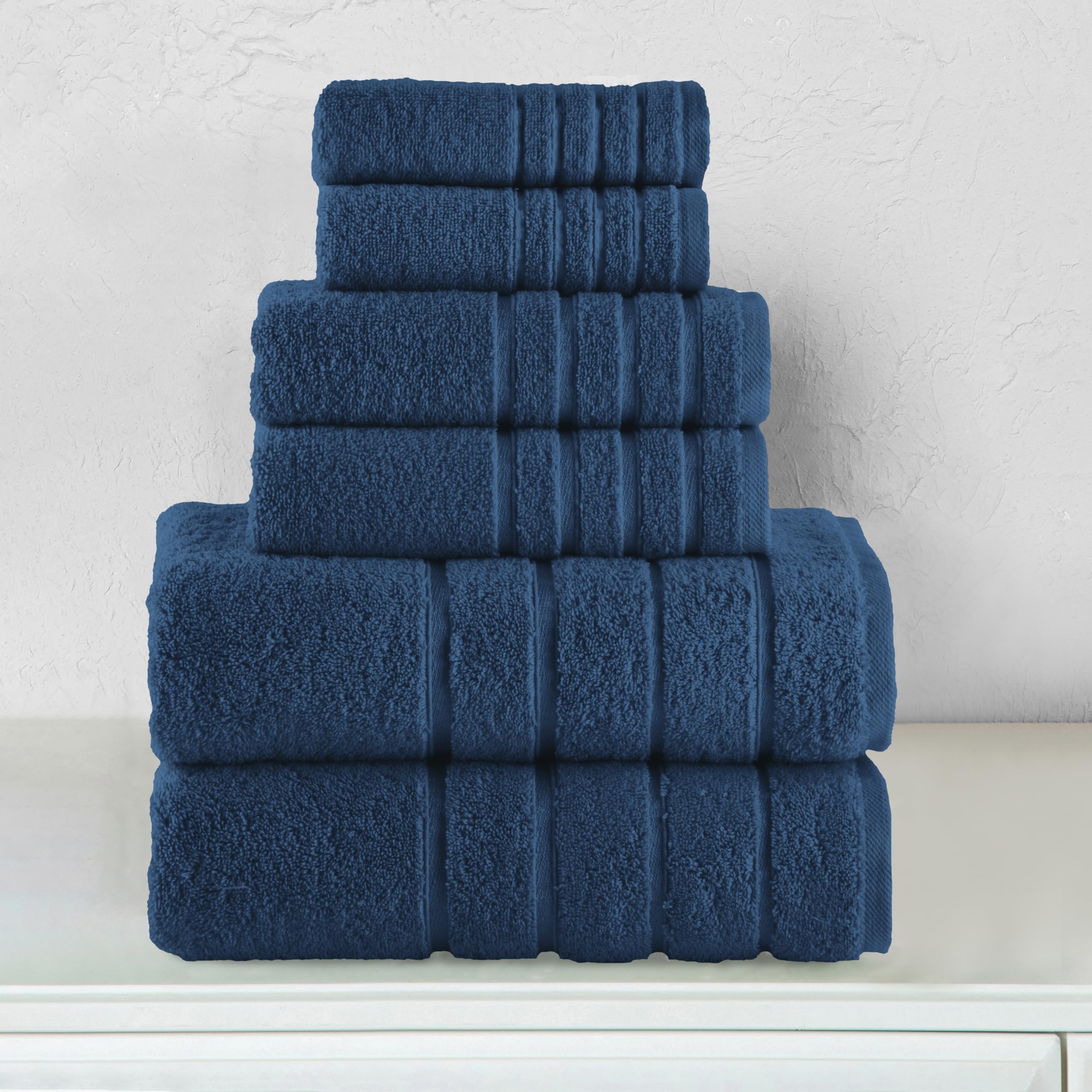 Elegant Comfort 4 Lines Viscose Stripe 6-Piece Premium Towel Set - 100% Turkish Cotton High Absorbent Luxury Bathroom Towels – Includes 2 Washcloths