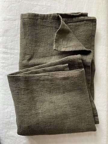 Fine Waffle Pique Bath Towel Sauna Towel Linen Stonewashed (Camouflage, 70 x 100 cm)