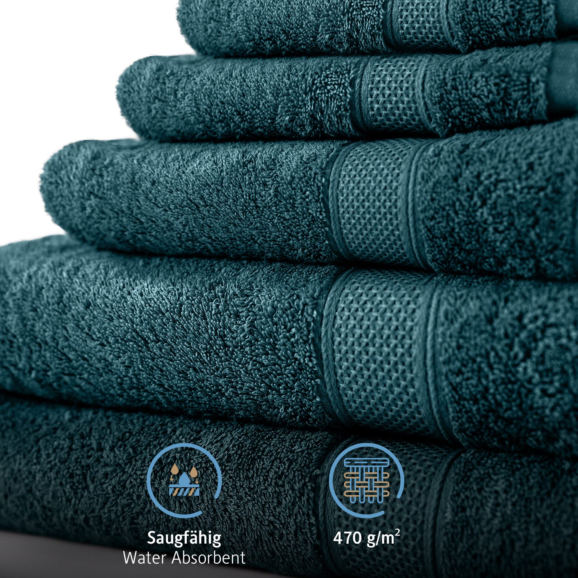 Komfortec Set of 8 Hand Towels 50 x 100 cm 100% Cotton Terry Towelling Soft Petrol