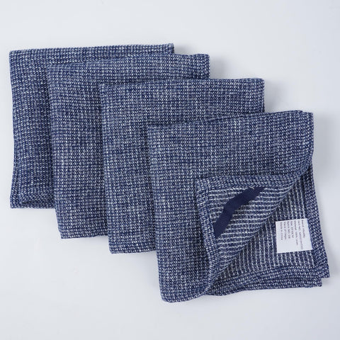HSOFTIFY 100% Pure Linen Washcloths with Waffle Weave 4 Pack, Blue