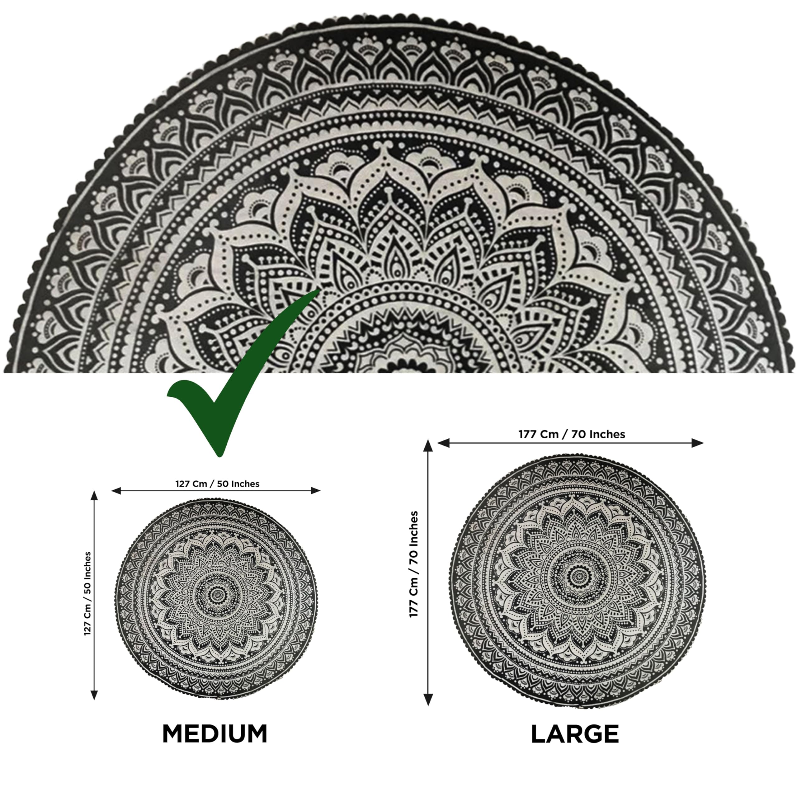 raajsee Grey Black Round Beach Tapestry Hippie/Boho Beach Blanket Mandala/Indian Cotton Throw