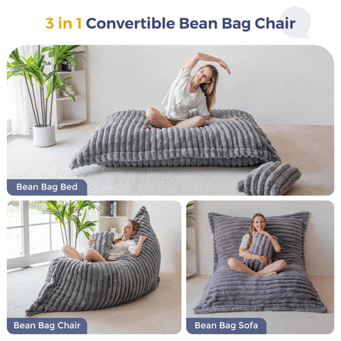 MAXYOYO Giant Bean Bag Chair,Faux Fur Lazy Lounge Chair with Foam Filling