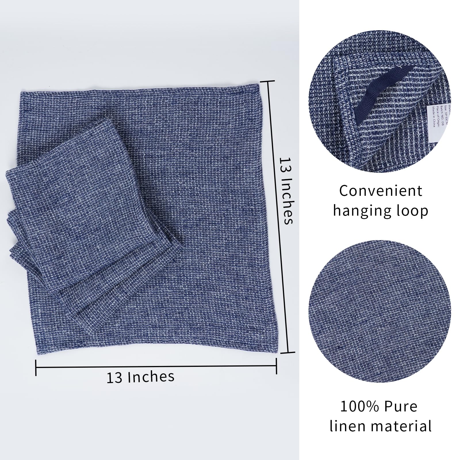 HSOFTIFY 100% Pure Linen Washcloths with Waffle Weave 4 Pack, Blue