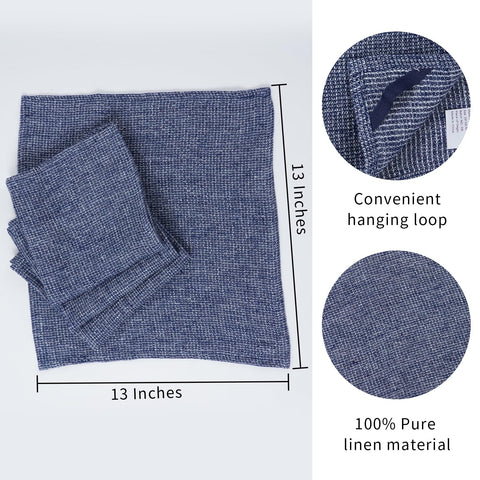 HSOFTIFY 100% Pure Linen Washcloths with Waffle Weave 4 Pack, Blue