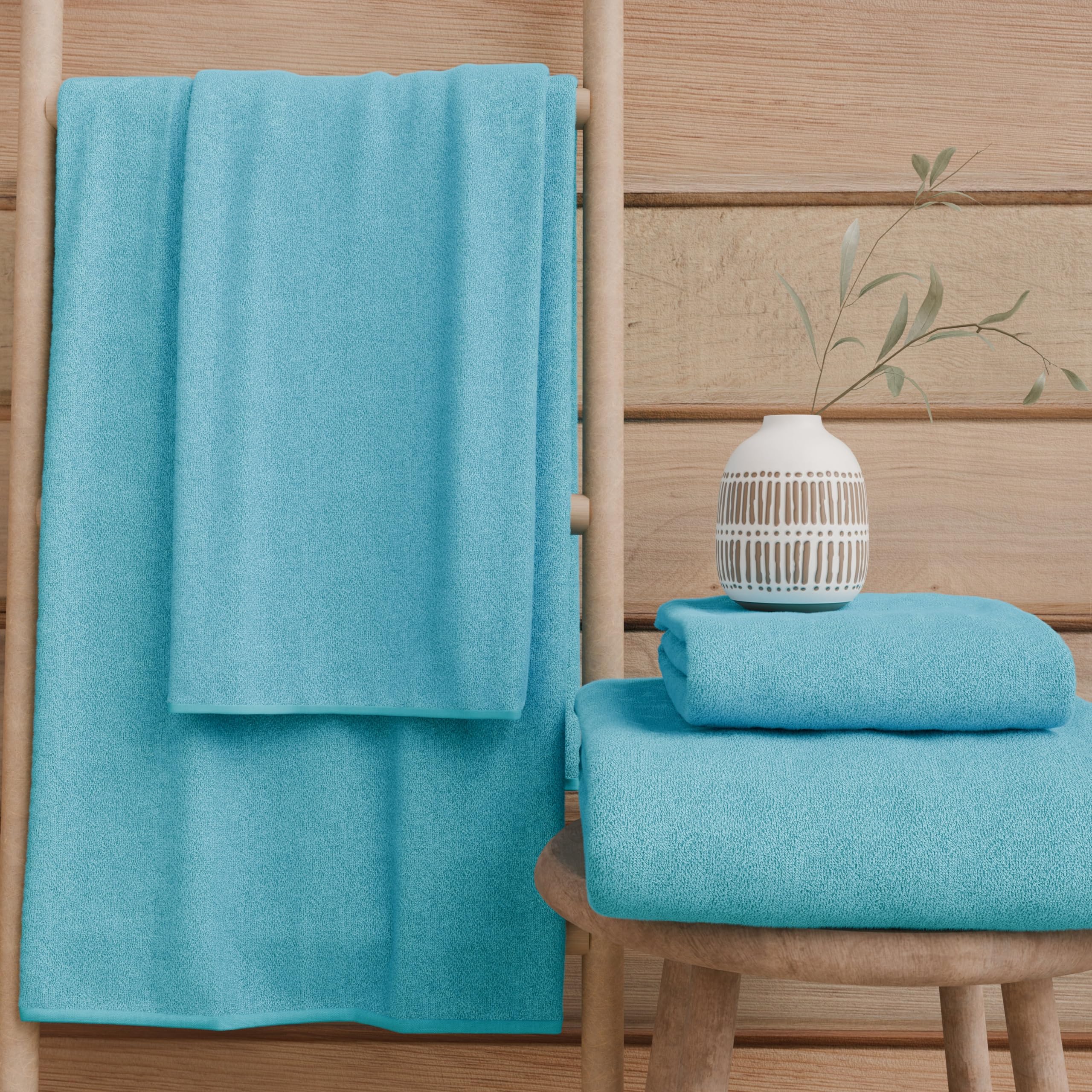 PETTI Artigiani Italiani - 100% Cotton Terry Bath Towels, 1+1 Towel Set, 2 Pieces 1 Face Towel and 1 Hand Towel, Turquoise Towels