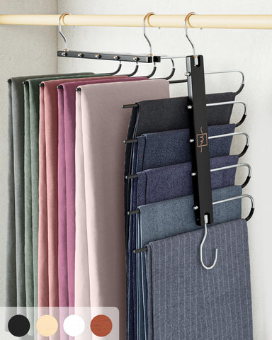 MORALVE Trousers Hangers Space Saving - 2 Pack European Beechwood Scarf and Jeans Hangers - Wardrobe Organiser and Space Saver Trouser Rack