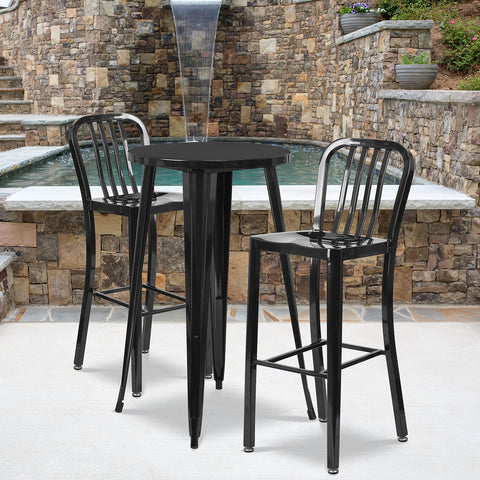 Flash Furniture Commercial Grade 2 Pack 30" High Black Metal Indoor-Outdoor Barstool with Vertical Slat Back
