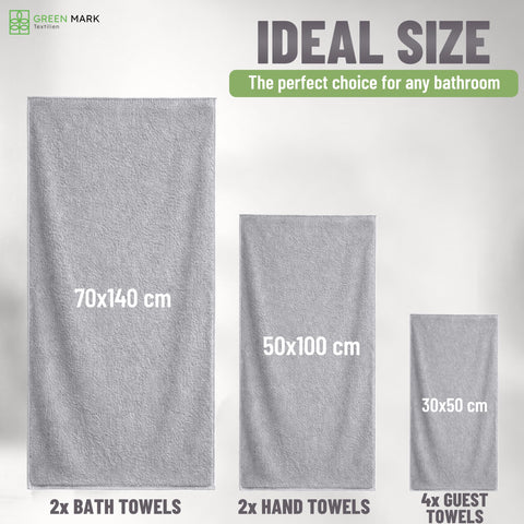 NatureMark 8-Piece Terry Towel Set with Various Sizes – 4 Guest Towels, 2 Hand Towels, 2 Bath Towels | Colour: Silver Grey | 100% Cotton