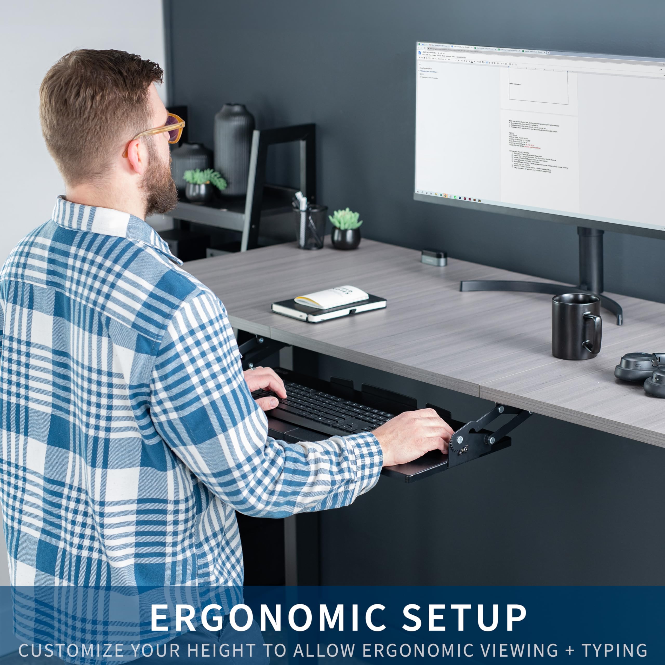 VIVO Large Under Desk 68 x 28 cm Computer Keyboard and Mouse Tray with Swinging Height Adjustment, 12 Settings, Platform Drawer for Typing, Black