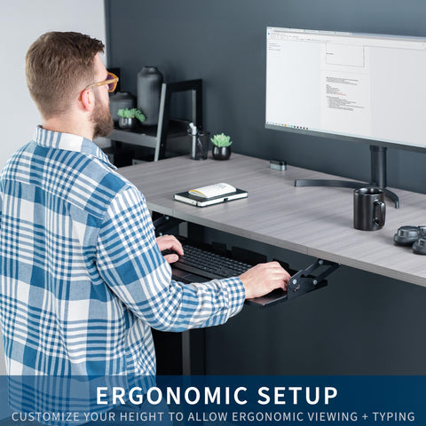 VIVO Large Under Desk 68 x 28 cm Computer Keyboard and Mouse Tray with Swinging Height Adjustment, 12 Settings, Platform Drawer for Typing, Black