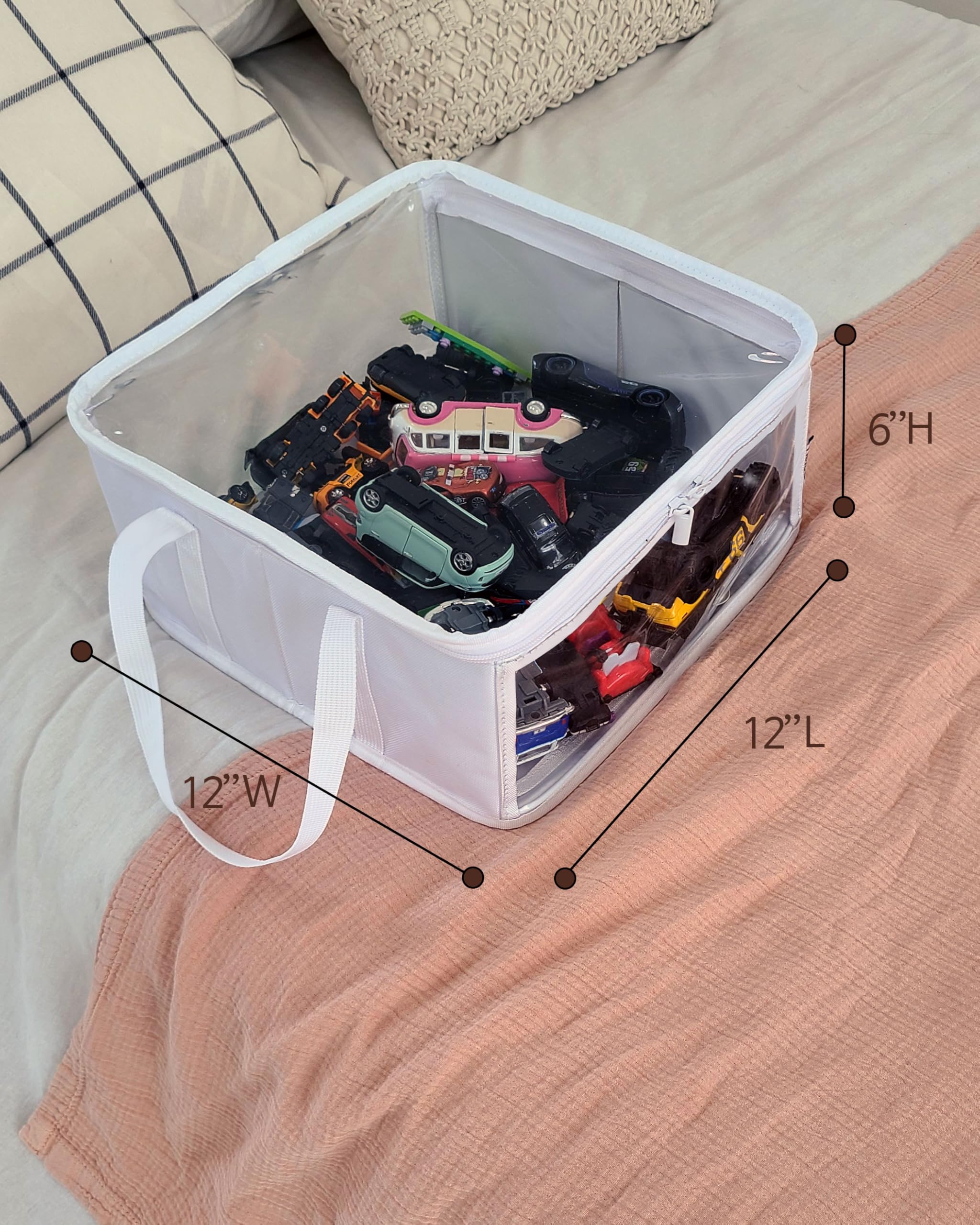 holay 2 Pack Foldable PVC Storage Bins with Transparent Lid & Handles, 12 x 12 x 6 Inch Organiser Boxes for Clothes, Toys & Books (White, Medium)