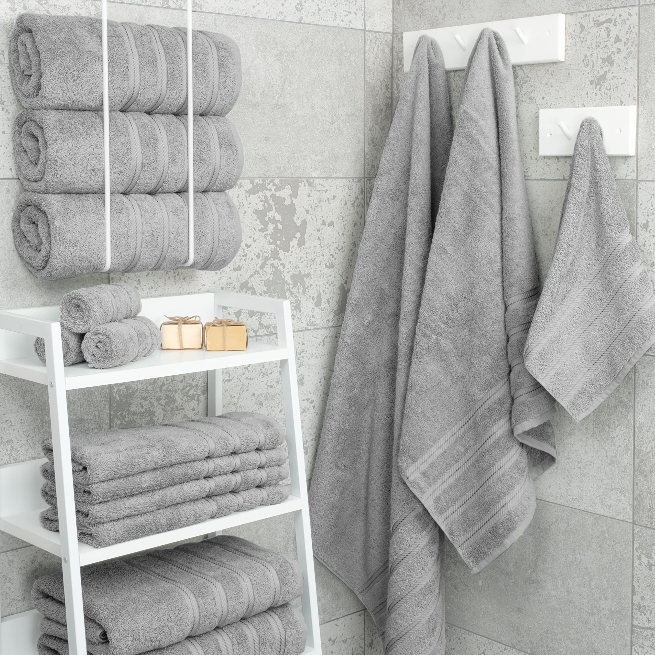 American Soft Linen Luxury 4 Piece Bath Towel Set, 600 GSM 100% Cotton Turkish Bath Towels for Bathroom, 27x54 in Large Bathroom Shower Towels
