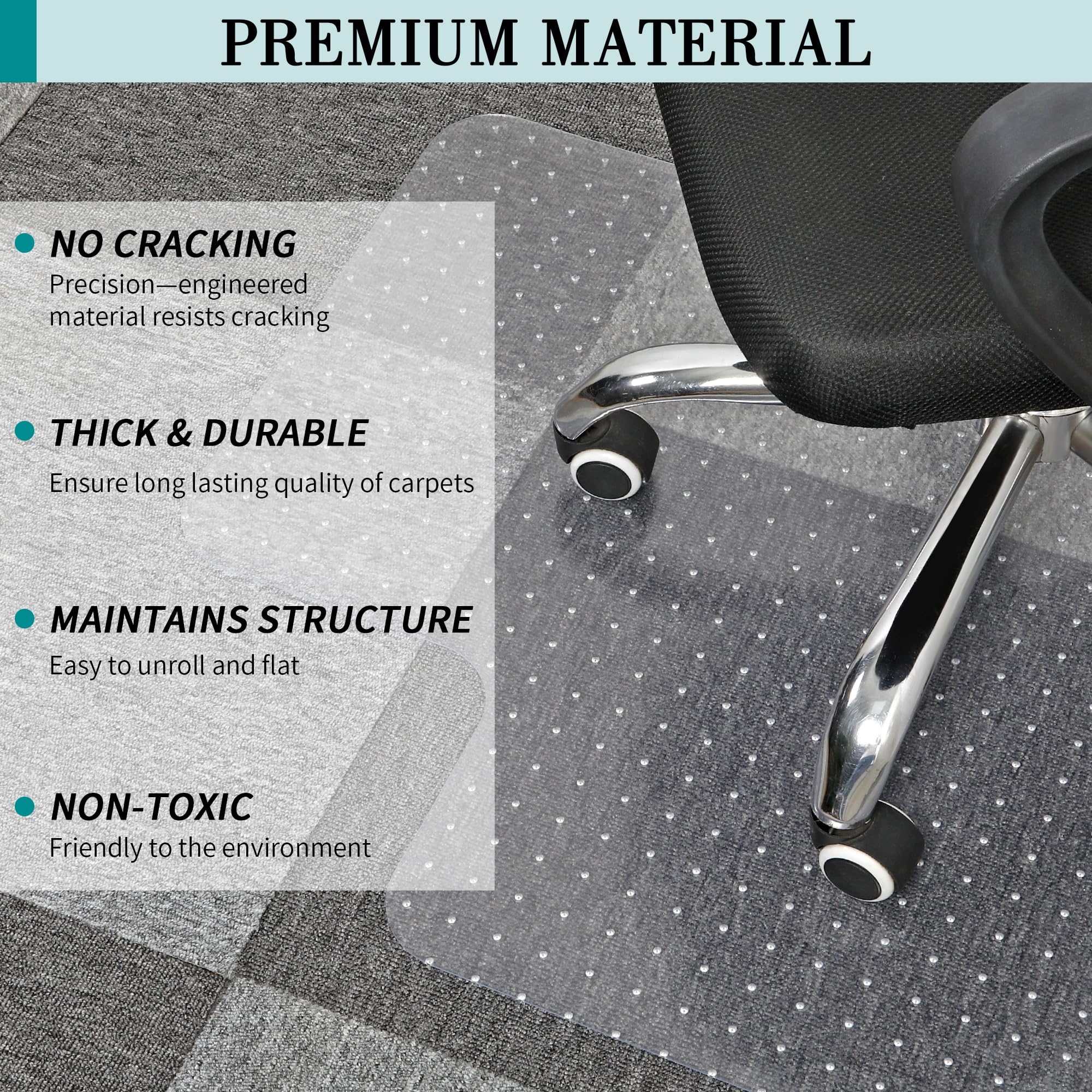 LeapYouth 90x120 cm Office Chair Mat for Carpets, Heavy Duty Computer Chair Mat for Low and Standard Pile Carpeted Floors