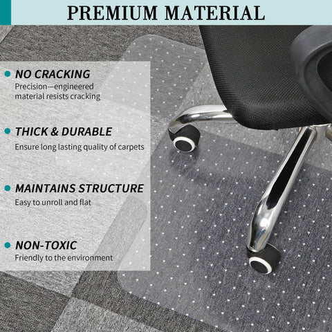 LeapYouth 90x120 cm Office Chair Mat for Carpets, Heavy Duty Computer Chair Mat for Low and Standard Pile Carpeted Floors