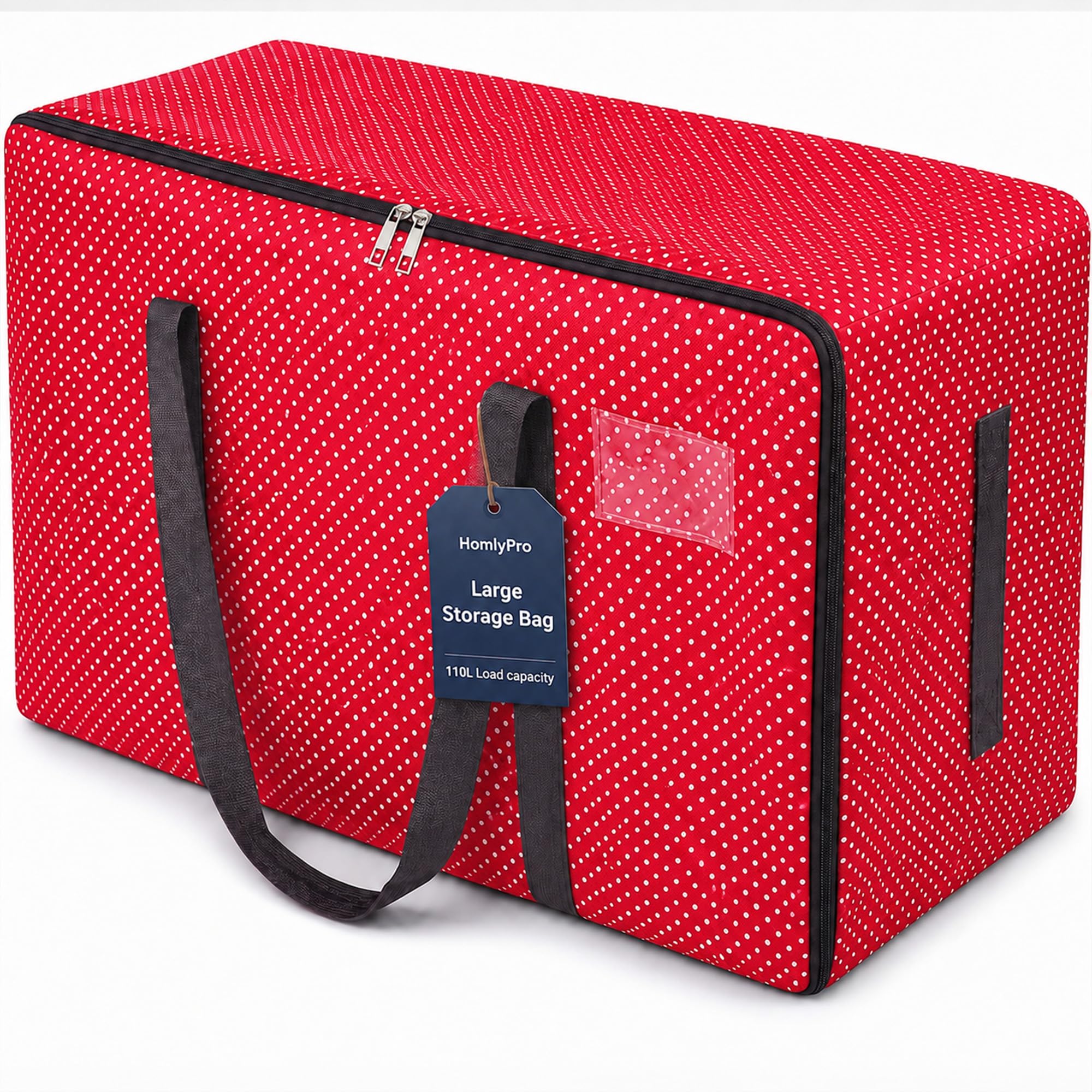 HomlyPro 110L Large Storage Bag, Heavy Duty Waterproof Bag with Zip, Strap & Handle for Moving House Essentials, College Dorm, Christmas Decor