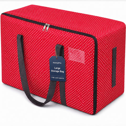 HomlyPro 110L Large Storage Bag, Heavy Duty Waterproof Bag with Zip, Strap & Handle for Moving House Essentials, College Dorm, Christmas Decor