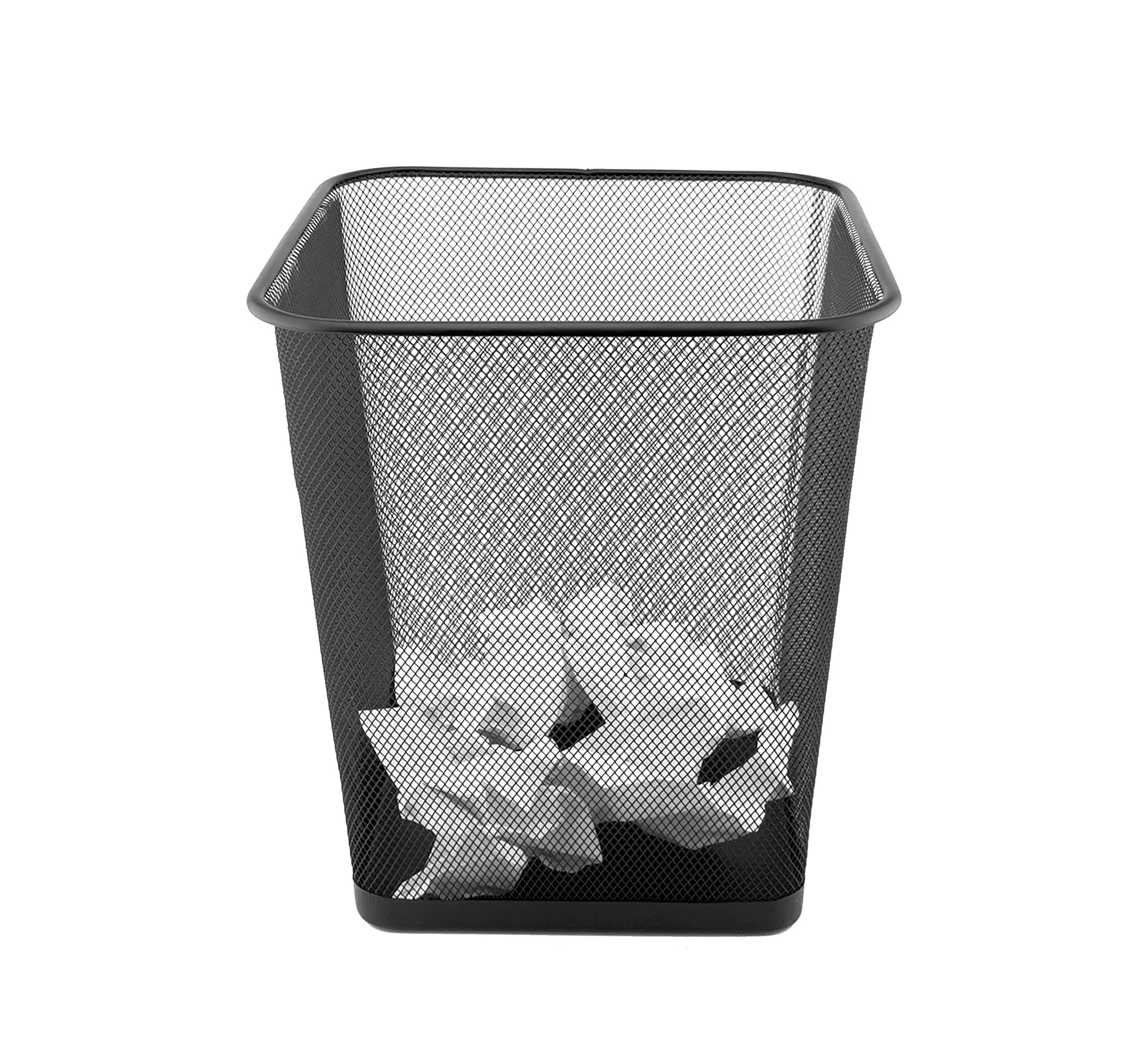 D.RECT Metal Mesh Waste Bin 18L – Black Rubbish Bin for Office, Bedroom & Home – Durable Steel Frame, Breathable Mesh, Leak-Proof Bottom