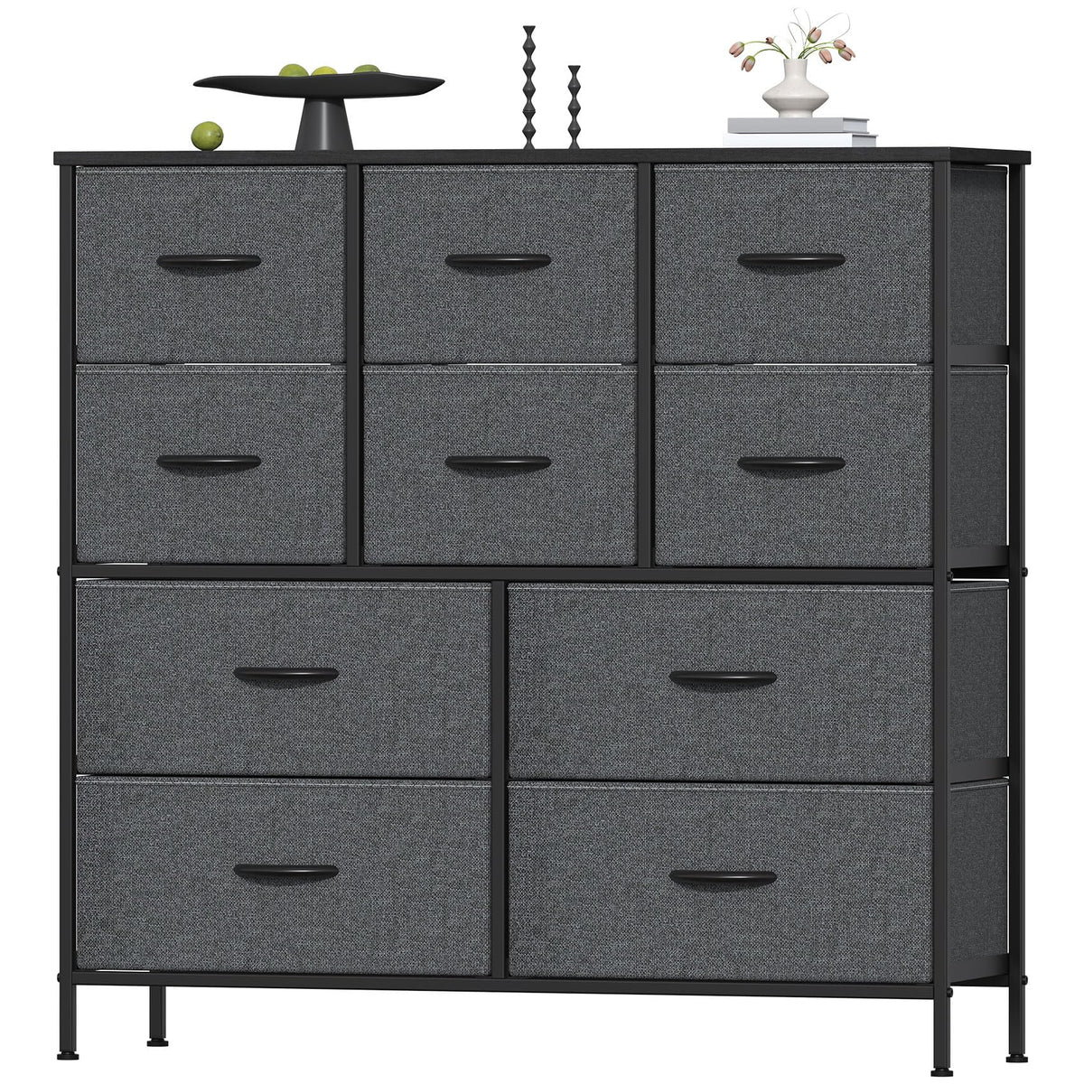 Feonase Chest of Drawers, Bedroom Tall Dresser with 10 Fabric Drawers, Metal Frame & MDF Wood Top, Adjustable Feet