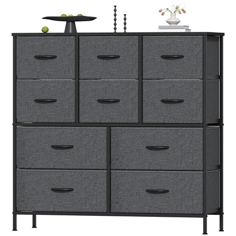 Feonase Chest of Drawers, Bedroom Tall Dresser with 10 Fabric Drawers, Metal Frame & MDF Wood Top, Adjustable Feet