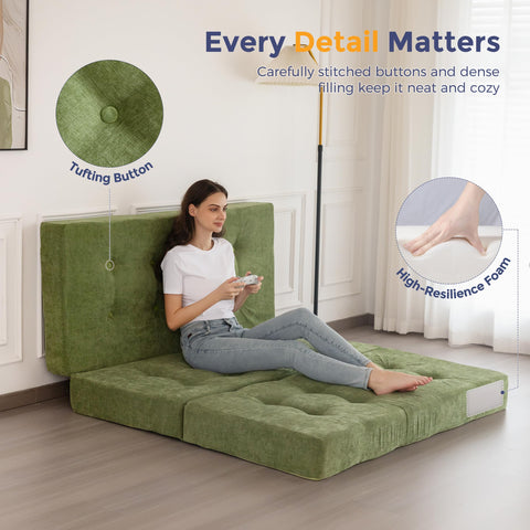 MAXYOYO Folding Mattress Chenille Fabric 15cm, Sofa Bed for Guest