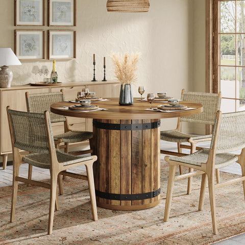 Tribesigns Round Dining Table for 4, 100cm Farmhouse Kitchen Table with Pedestal Base, Space-Saving Dinner Table for Small Dining Room, Living Room