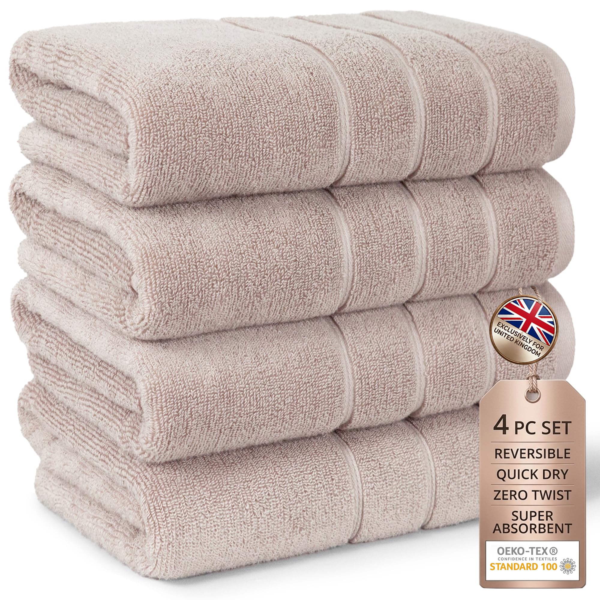 Beige Towels Set of 4 I Zero Twist I Quick Dry I 100% Cotton I Beige