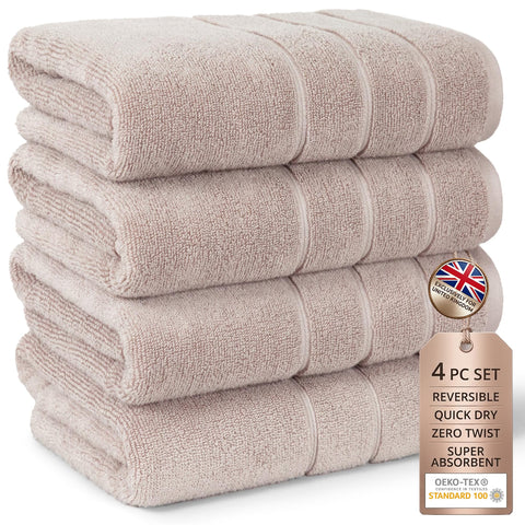 Beige Towels Set of 4 I Zero Twist I Quick Dry I 100% Cotton I Beige