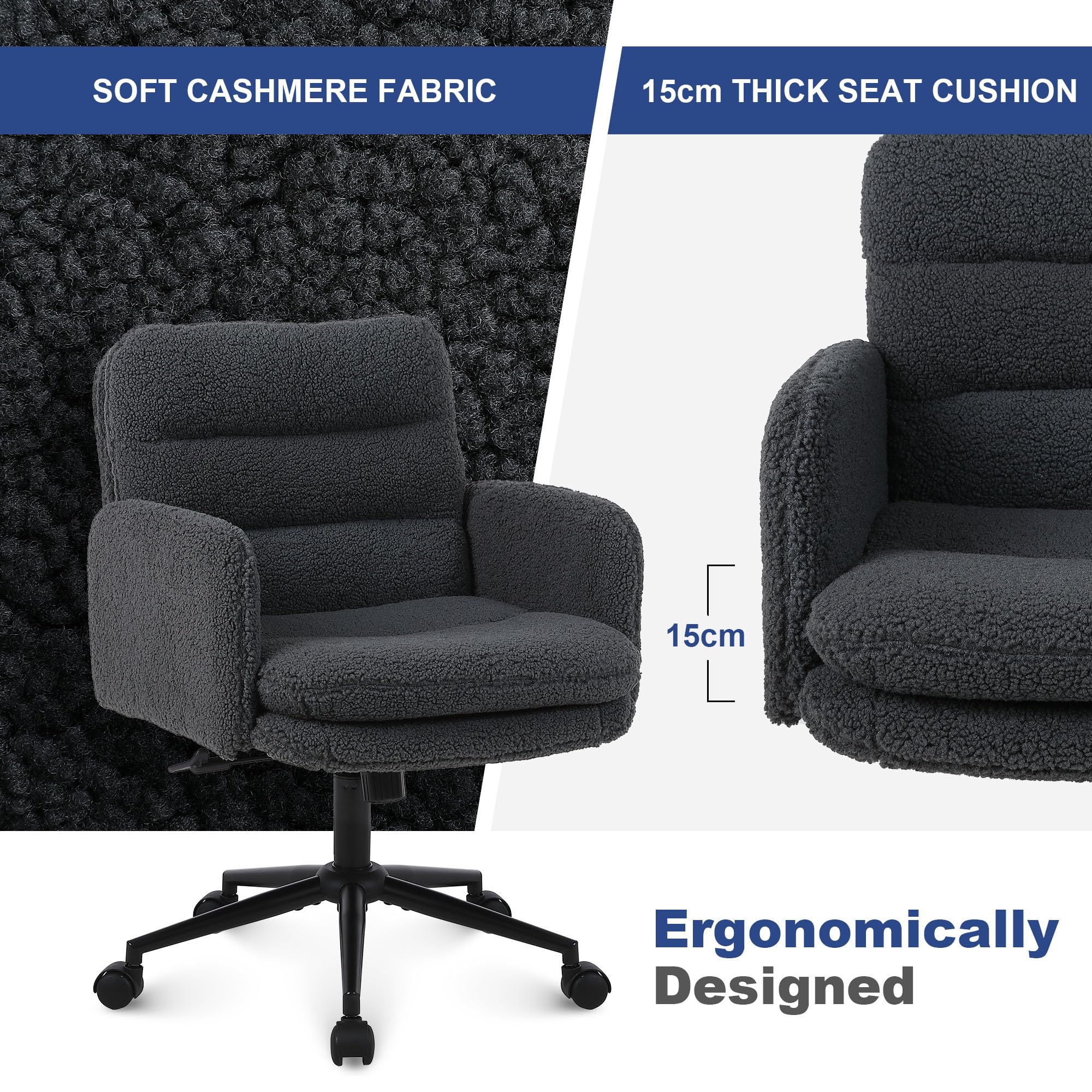 Youhauchair Office Chairs for Home, Faux Cashmere Desk Chair, Dark Grey