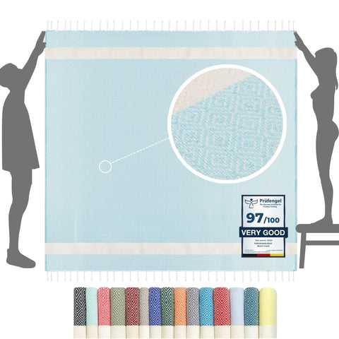 furora HOLIDAY Beach Towel XXL Extra Large OVERSIZED 200x200 cm / 79x79 Inch - cotton | Turkish Towel Fouta + Picnic Blanket | Beach Blanket