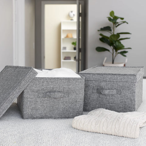 Household Essentials Large Fabric Storage Bins with Lids, Graphite, Set of 2