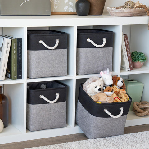 OrganiHaus Fabric Storage Boxes, Set of 3 Foldable 28x28 Cube Organiser Bins with Rope Handles for Shelves, Nursery & Closet