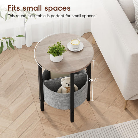 Vagusicc Side Table, Round End Table with Fabric Basket, Small Coffee Table, Set of 2 Half Moon Entry Table, Accent Table Bedside Table