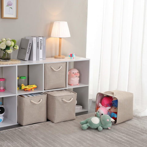 Mangata 28x28x28cm Cube Storage Boxes 3Pcs Light Khaki Foldable Baskets
