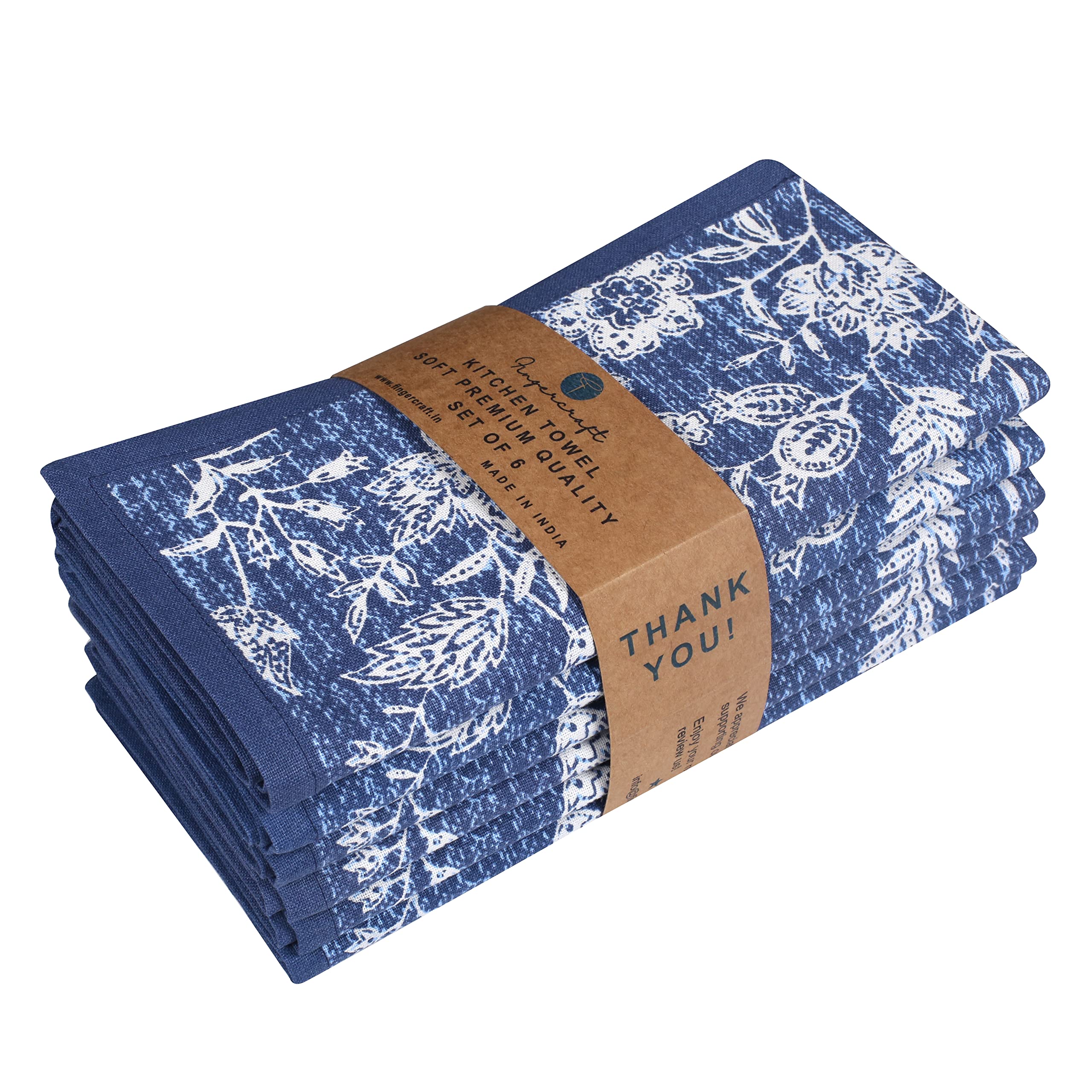 FINGERCRAFT Kitchen Dish Towels, 100% Natural Cotton, Set of 6 Multi-Purpose Kitchen Towels, Very Soft, Highly Absorbent