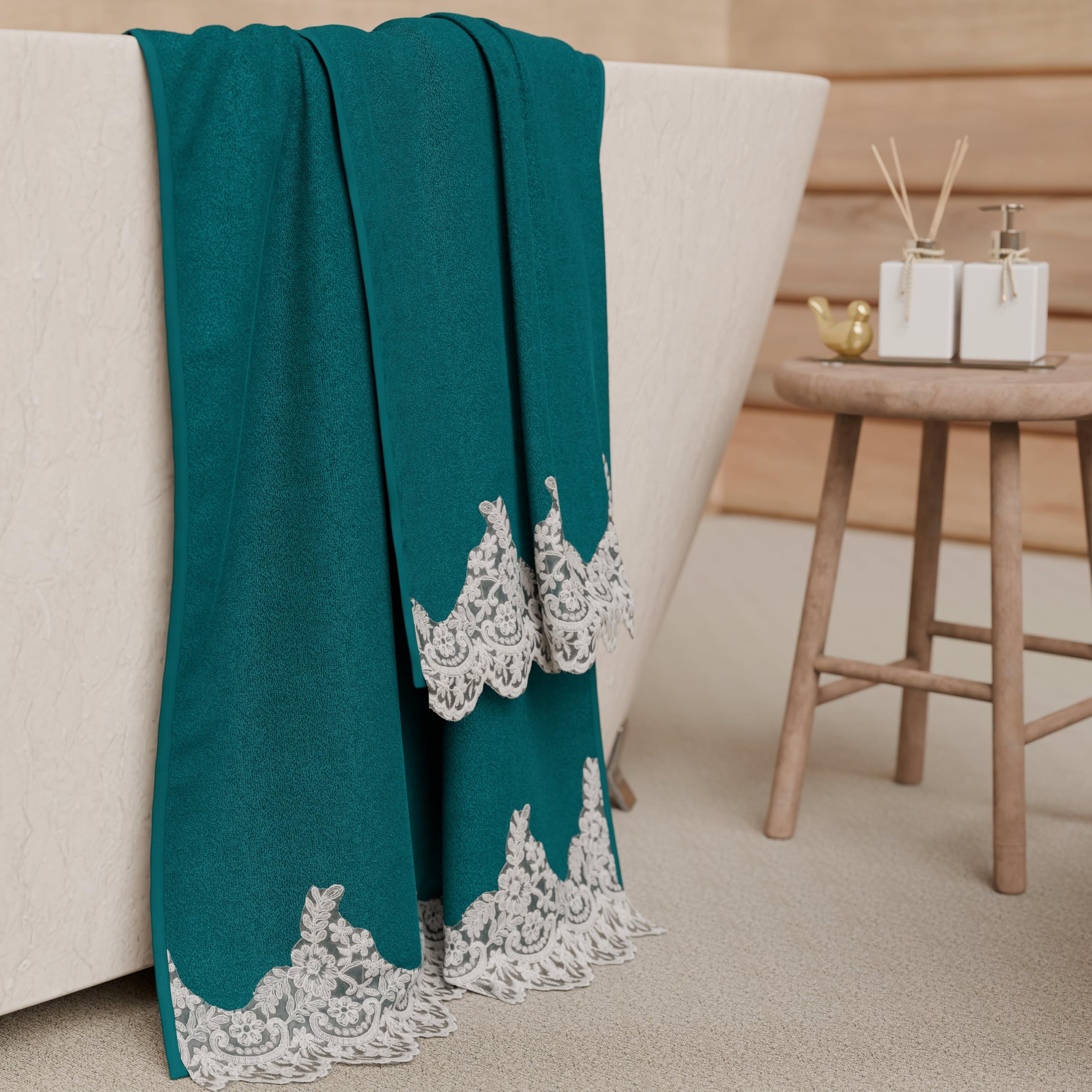 PETTI Artigiani Italiani - 100% Cotton Terry Bath Towels, 1+1 Towel Set, 2 Pieces 1 Face Towel and 1 Hand Towel, Teal