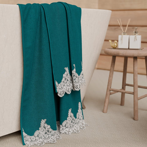 PETTI Artigiani Italiani - 100% Cotton Terry Bath Towels, 1+1 Towel Set, 2 Pieces 1 Face Towel and 1 Hand Towel, Teal