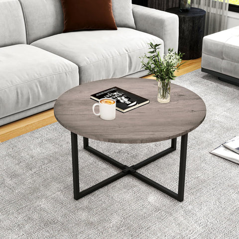 HOMERECOMMEND Round Coffee Table for Living Room,Circle Coffee Tables,Grey