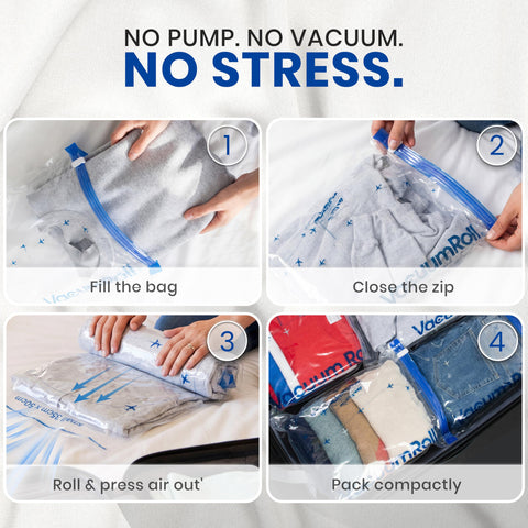 myHodo Vacuum Compression Bags for Rolling (14 Pieces) - Versatile Travel Bags for Suitcase & Backpack, Reusable Storage Solution, Durable & Hygienic