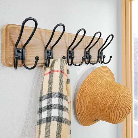 Dseap Coat Rack Wall Mounted - Heavy Duty Farmhouse Rustic Wall Coat Hanger with 5 Wire Hooks for Clothes Hat Jacket Towel, RusticWire, J1-5A