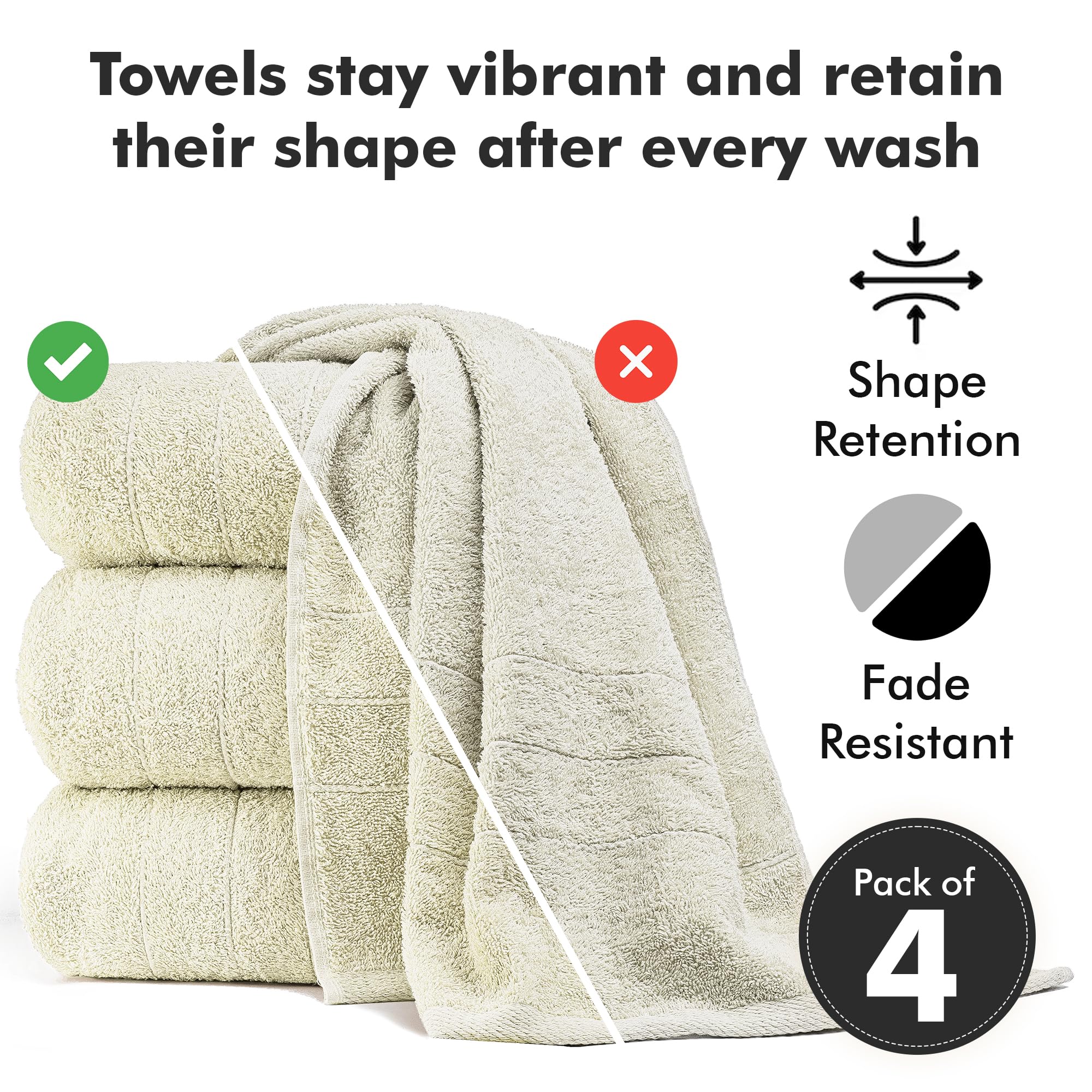 Novo Home Bath Towels Set of 4 – 550 GSM 100% Cotton Ivory Extra Large Towels for Bathroom, Spa Use (70x140 cm)