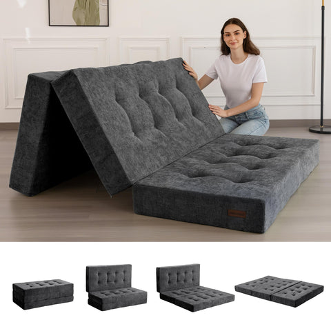 MAXYOYO Folding Mattress Chenille Fabric 15cm, Sofa Bed for Guest