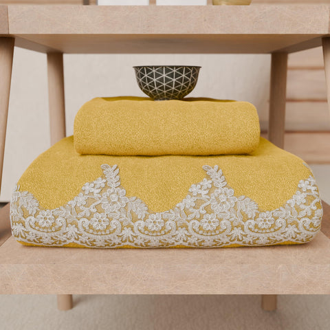 PETTI Artigiani Italiani - 100% Cotton Terry Bath Towels, 1+1 Towel Set, 2 Pieces 1 Face Towel and 1 Hand Towel, Yellow