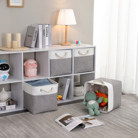 Mangata 25x25x25cm Cube Storage Boxes 3Pcs Gray White Foldable Baskets