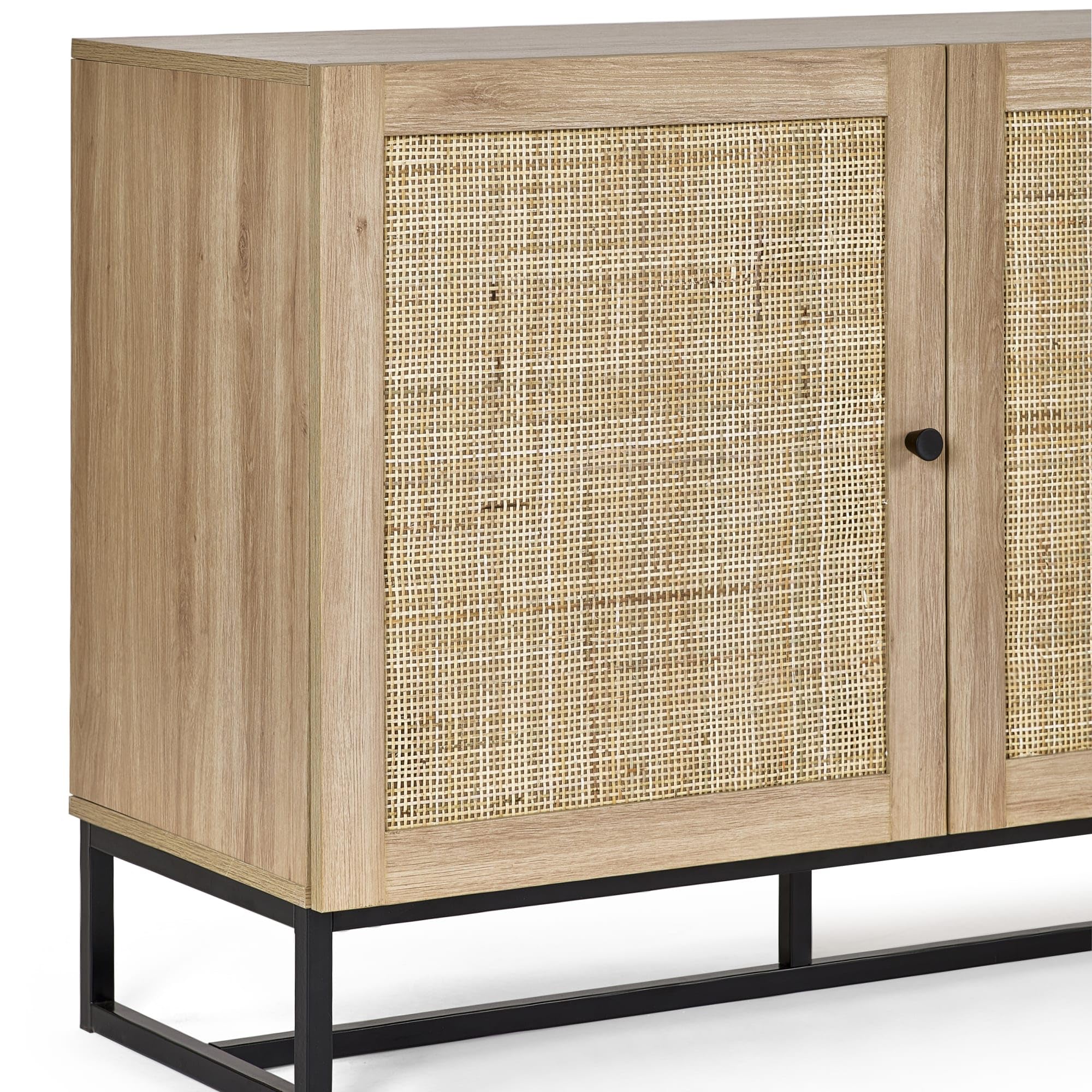 Julian Bowen Padstow Sideboard, Rattan Doors, Oak - H75 x W160 x D40cm
