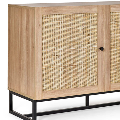 Julian Bowen Padstow Sideboard, Rattan Doors, Oak - H75 x W160 x D40cm