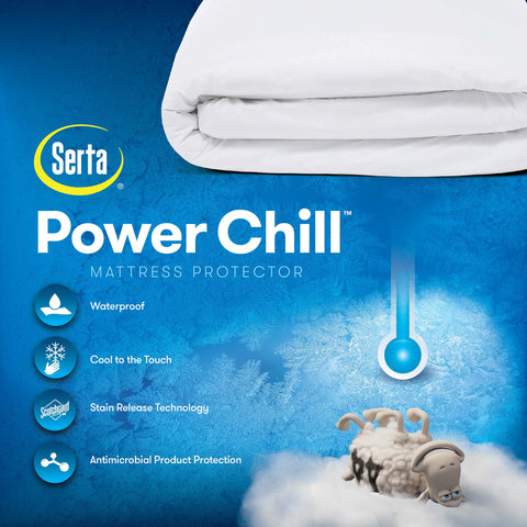 SERTA Power Chill Soft Comfort Stain Resistant & Waterproof Mattress Cover Protector with 15" Deep Pocket, California King, White