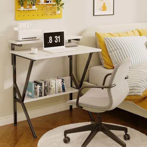 COTUBLR 70 x 48 cm Desk, Small Computer Desk for Small Spaces, Gaming Desk with Adjustable Monitor Stand, Modern Simple Style Compact Desk