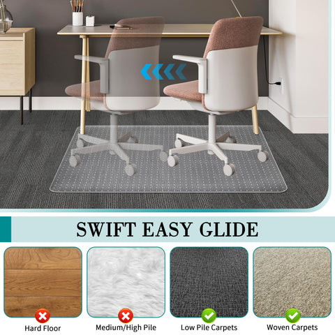 Office Chair Mat for Carpet, 2 Pack 76.2 x 122 cm Transparent Plastic Carpet Protector for Low Pile Carpets