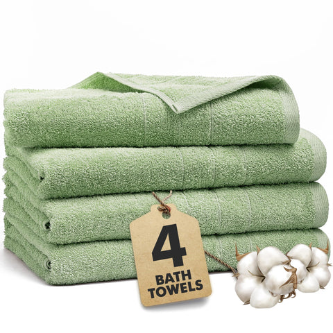Novo Home Bath Towels Set of 4 – 550 GSM 100% Cotton Light Green Extra Large Towels for Bathroom, Spa Use (70x140 cm)